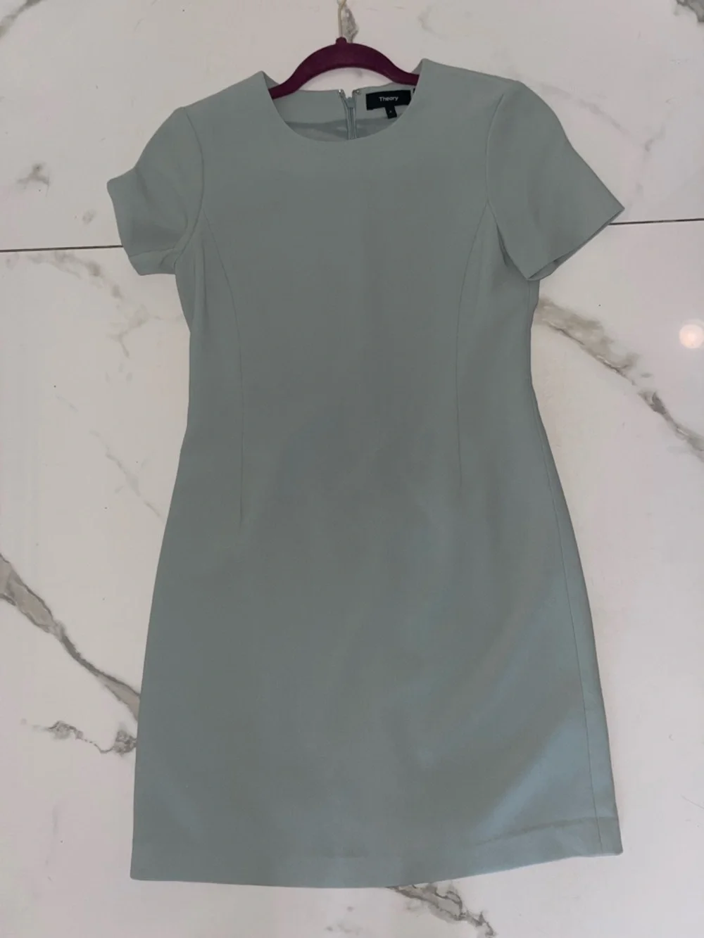 Theory Short Sleeve Shift Dress in Light Sage - Picture 1 of 3